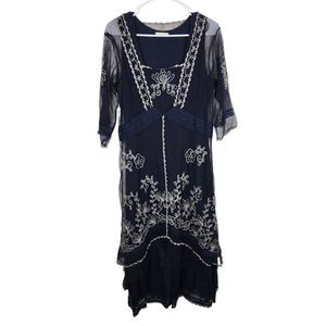 Nataya Titanic Tea Party Dress Sapphire Blue White Fairy Lagenlook Downton Abby